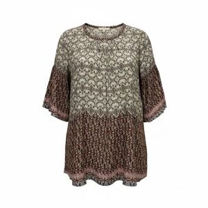 Umgee USA Boho Paisley Print Bell Sleeve Tunic Dress Size L Hippie Retro Cottage
